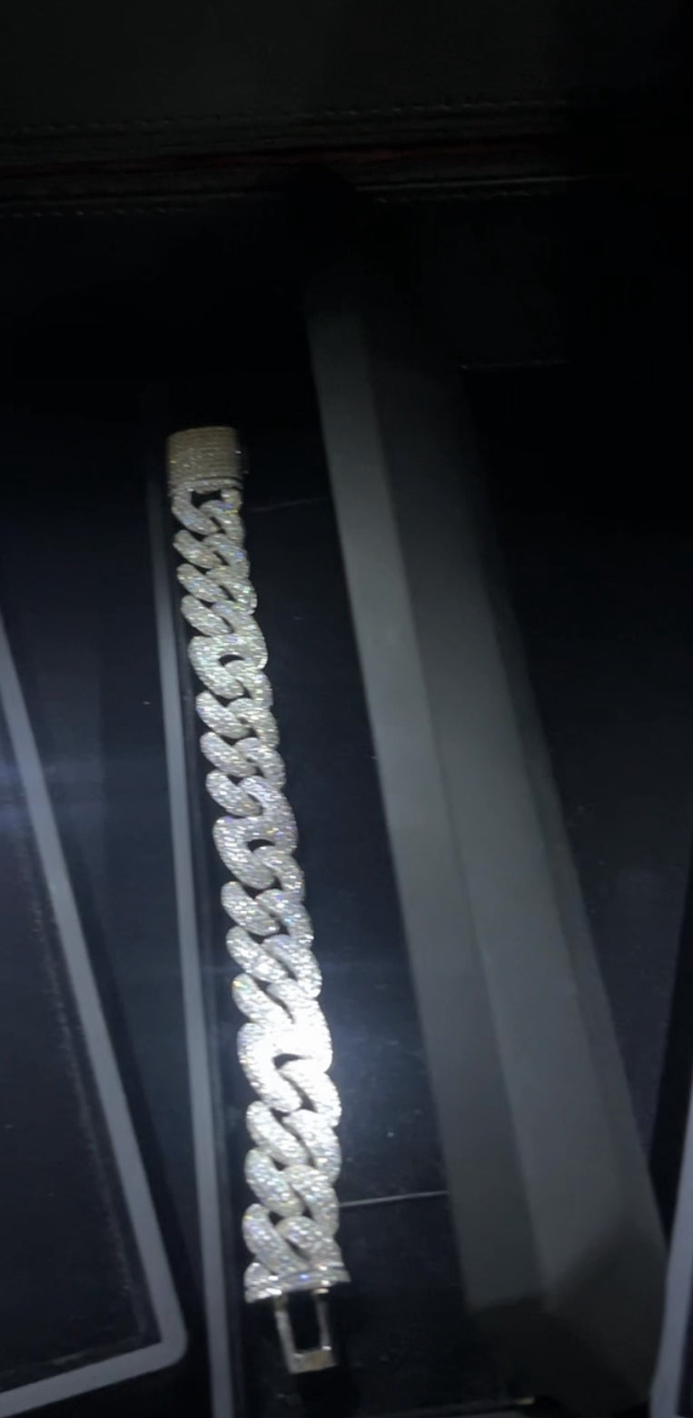 Solid 925 Silver 15mm 7.5in VVS Cuban Link Bracelet